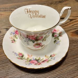 Vintage Royal Albert Moss Rose ‘Happy Valentine’ Tea Cup & Saucer